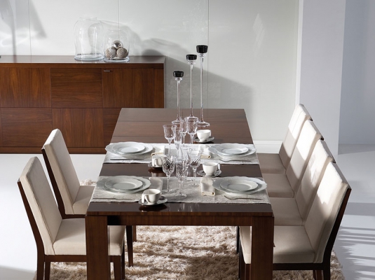 Fotografía de Mesa rectangular 162 nogal  y sillas tapizadas, muebles auxiliares NONA