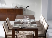 Mesa rectangular 162 nogal  y sillas tapizadas, muebles auxiliares NONA